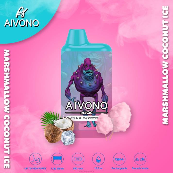 Aivono AIM MAGIC cigarrillo de caja de 5800 bocas hielo de coco de malvavisco - 428695 Aivono Peru