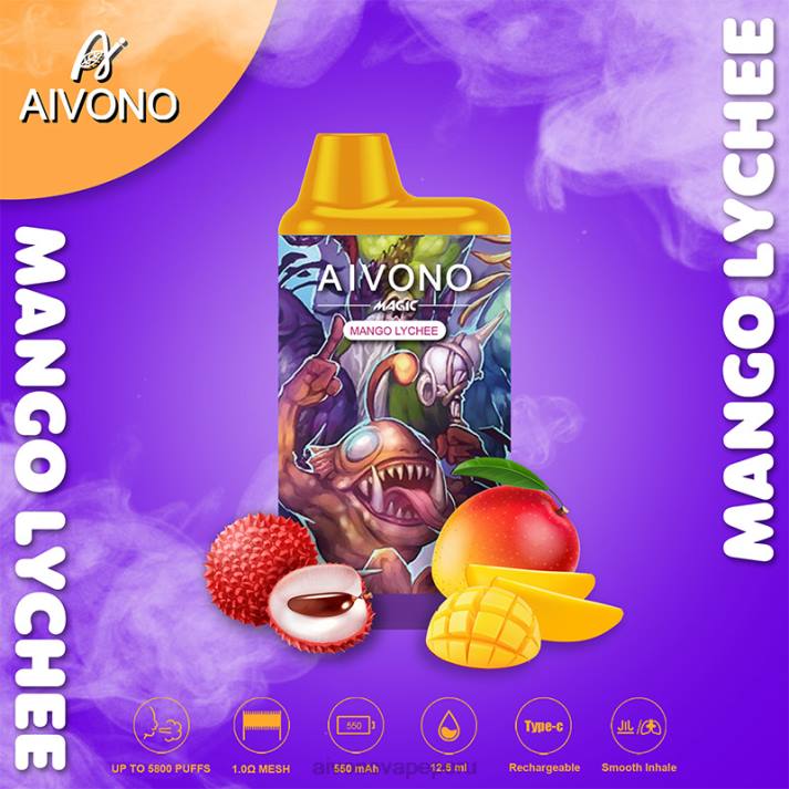 Aivono AIM MAGIC cigarrillo de caja de 5800 bocas lichi de mango - 428698 Aivono Peru